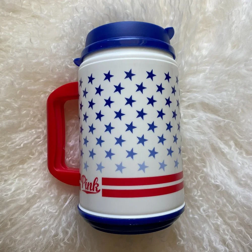 Victoria’s Secret PINK Americana Stars and Stripes Chug Mug Reusable Cup 24 oz - Picture 1 of 5